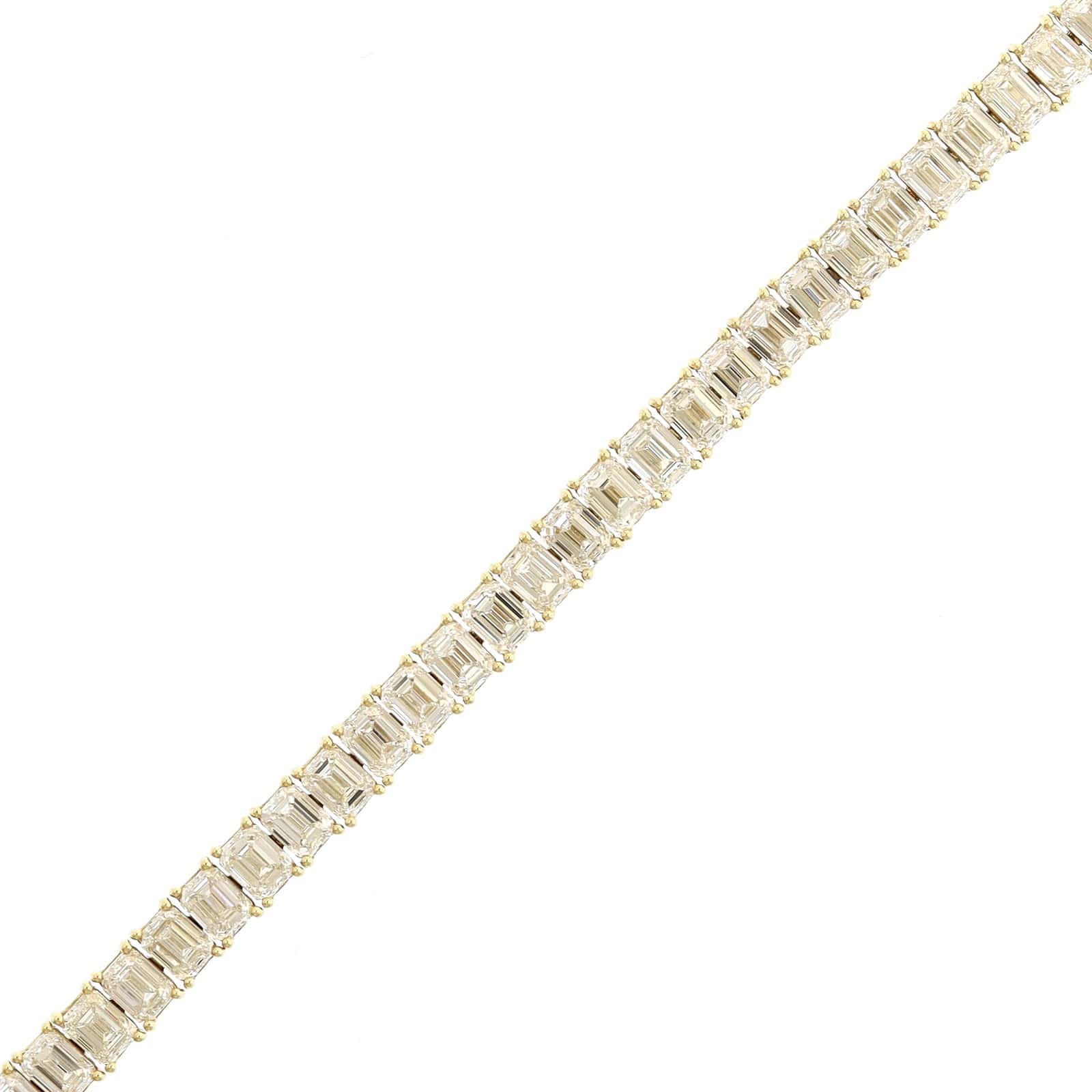 18K Yellow Gold 4 Prong Emerald Cut Diamond Tennis Bracelet