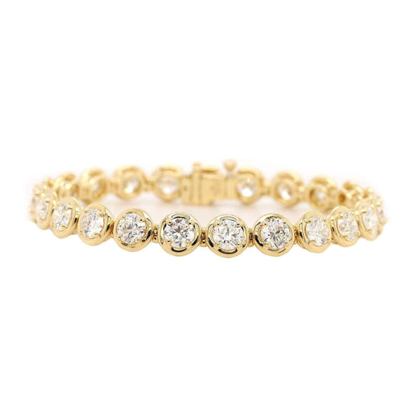 18K Yellow Gold Bezel Set Round Diamond Tennis Bracelet