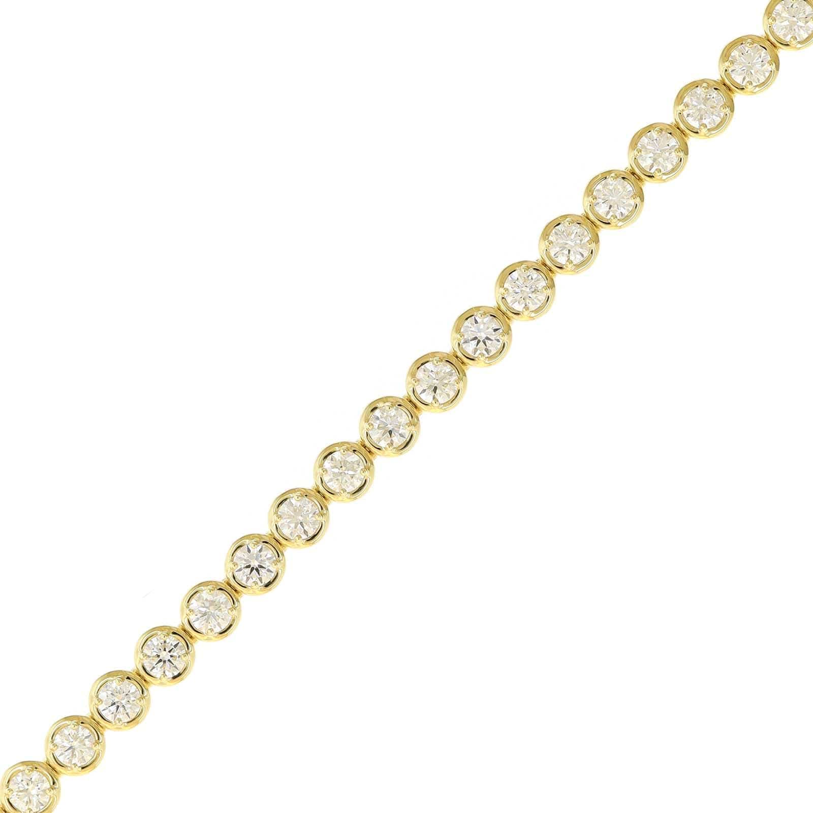 18K Yellow Gold Bezel Set Round Diamond Tennis Bracelet