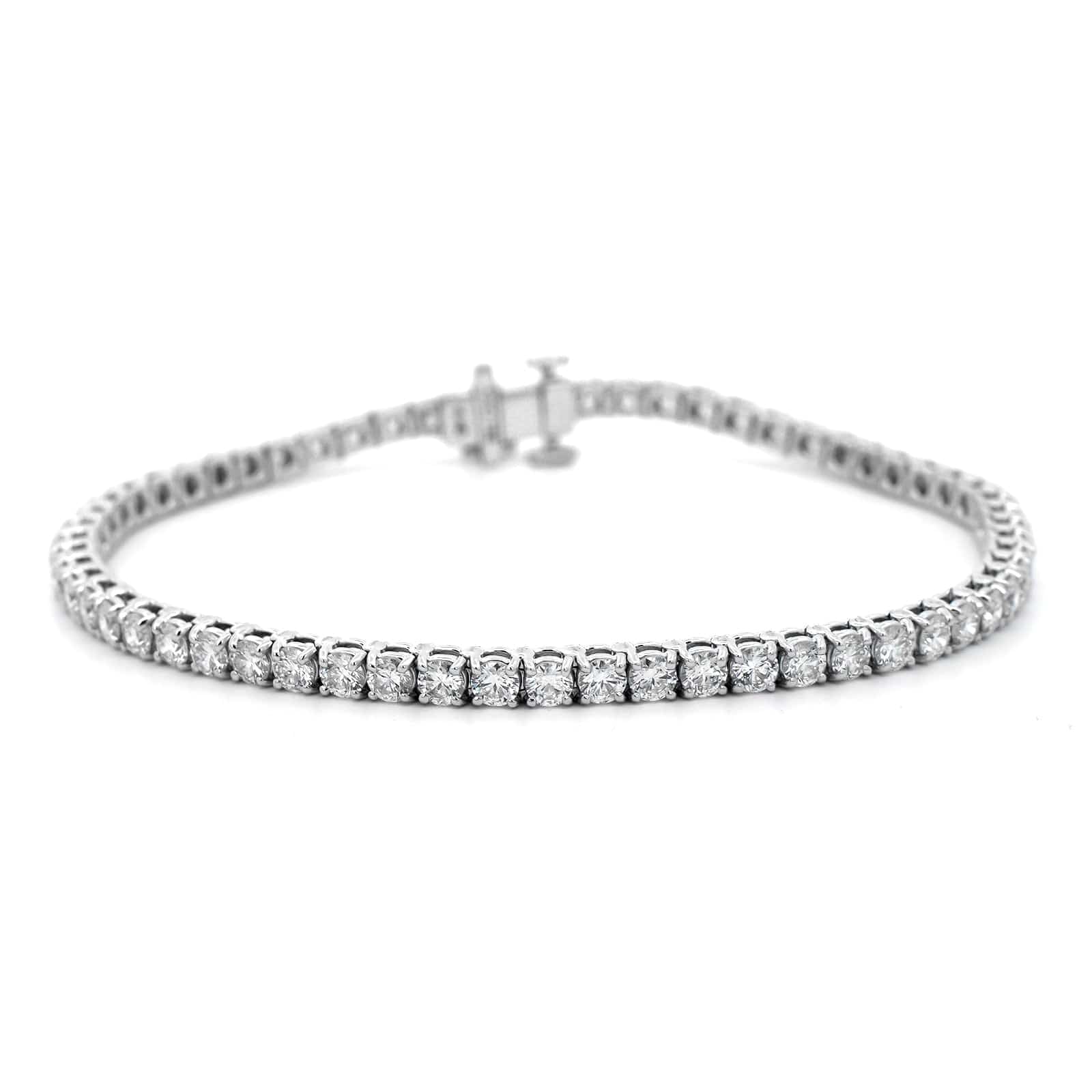 18K White Gold Four Prong Round Diamond Tennis Bracelet