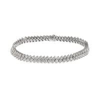 14K White Gold Two Row 3 Prong Diamond Tennis Bracelet