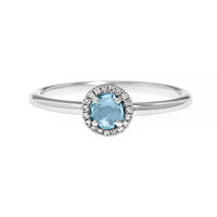 14K White Gold Blue Topaz and Diamond Halo Ring