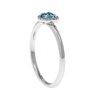 14K White Gold Blue Topaz and Diamond Halo Ring