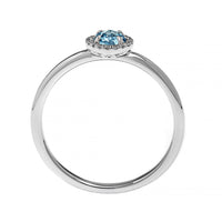 14K White Gold Blue Topaz and Diamond Halo Ring