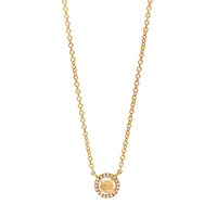 14K Yellow Gold Round White Topaz and Diamond Halo Pendant Necklace