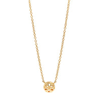 14K Yellow Gold Round White Topaz and Diamond Halo Pendant Necklace