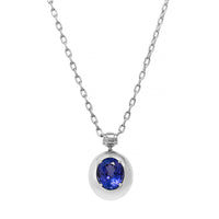 18K White Gold Bezel Set Oval Tanzanite Pendant Necklace