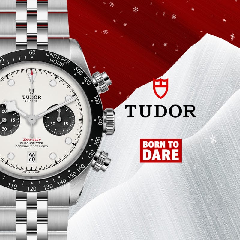 Tudor watch with a red and white background featuring the Tudor logo.