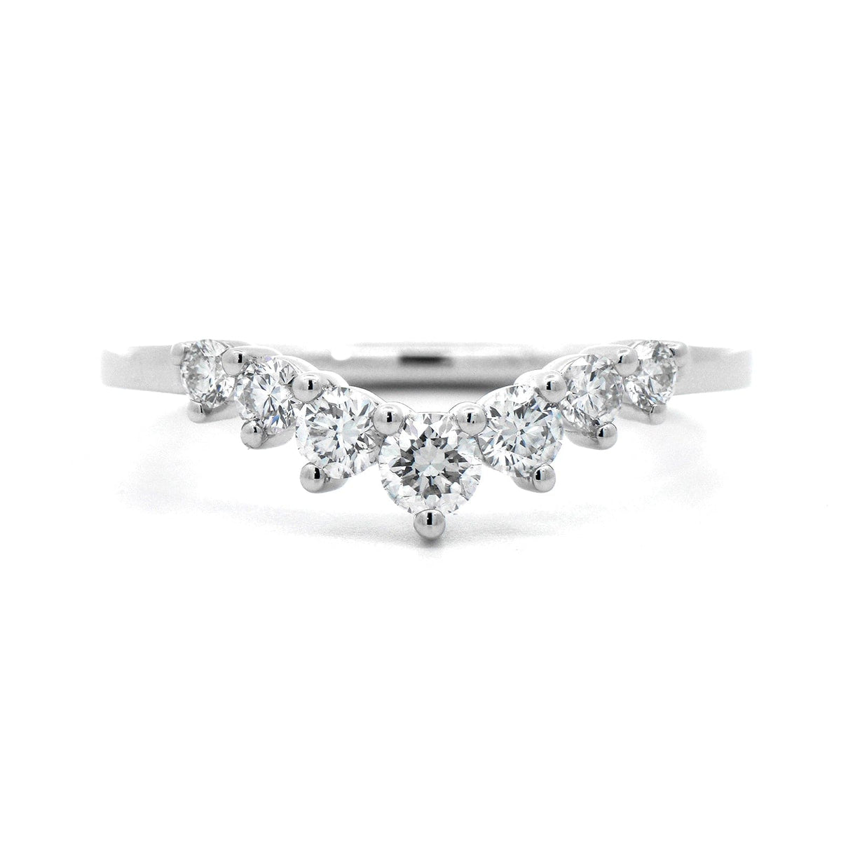 18K White Gold V Shaped 3 Prong Diamond Wedding Ring