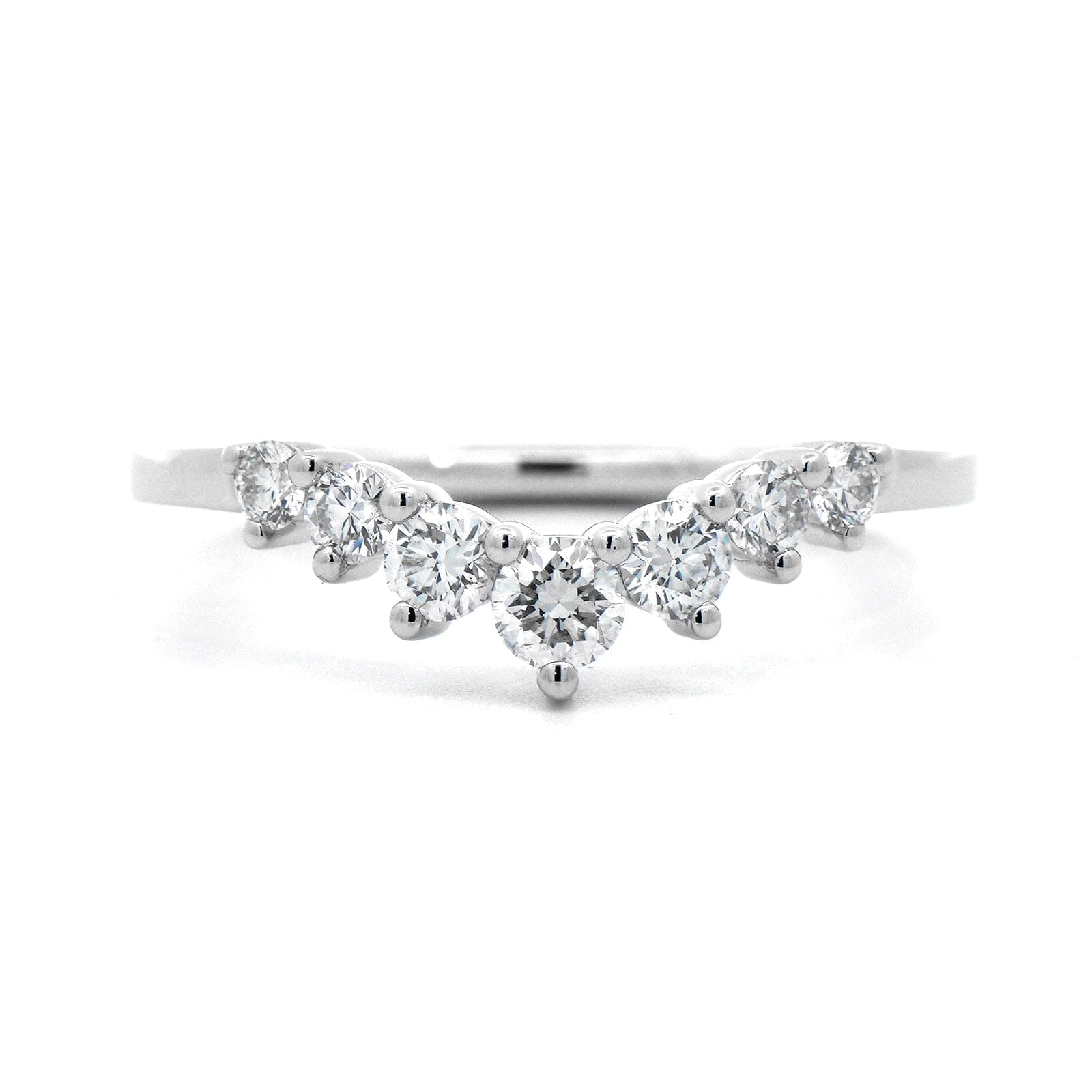 18K White Gold V Shaped 3 Prong Diamond Wedding Ring