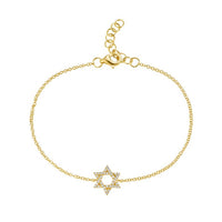 14K Yellow Gold Pave Diamond Star of David Bracelet