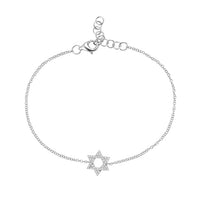 14K White Gold Pave Diamond Star of David Bracelet