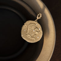 Azlee 18K Yellow Gold Large Leo Diamond Coin Charm