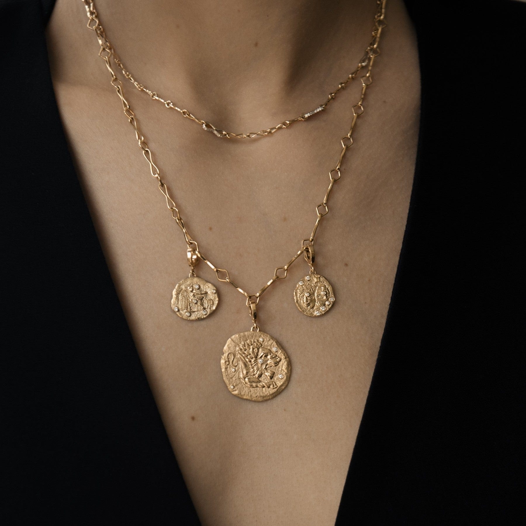 Azlee 18K Yellow Gold Large Leo Diamond Coin Charm