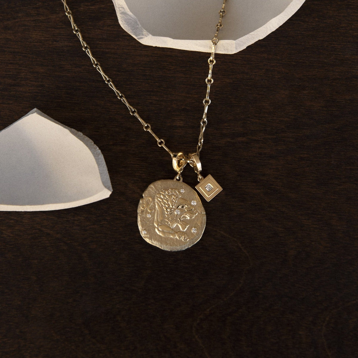 Azlee 18K Yellow Gold Large Leo Diamond Coin Charm