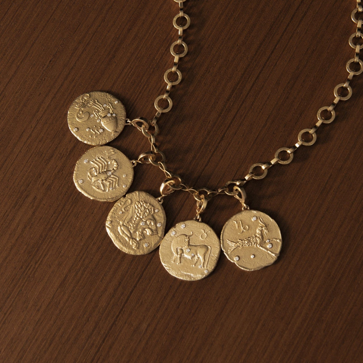 Azlee 18K Yellow Gold Large Leo Diamond Coin Charm