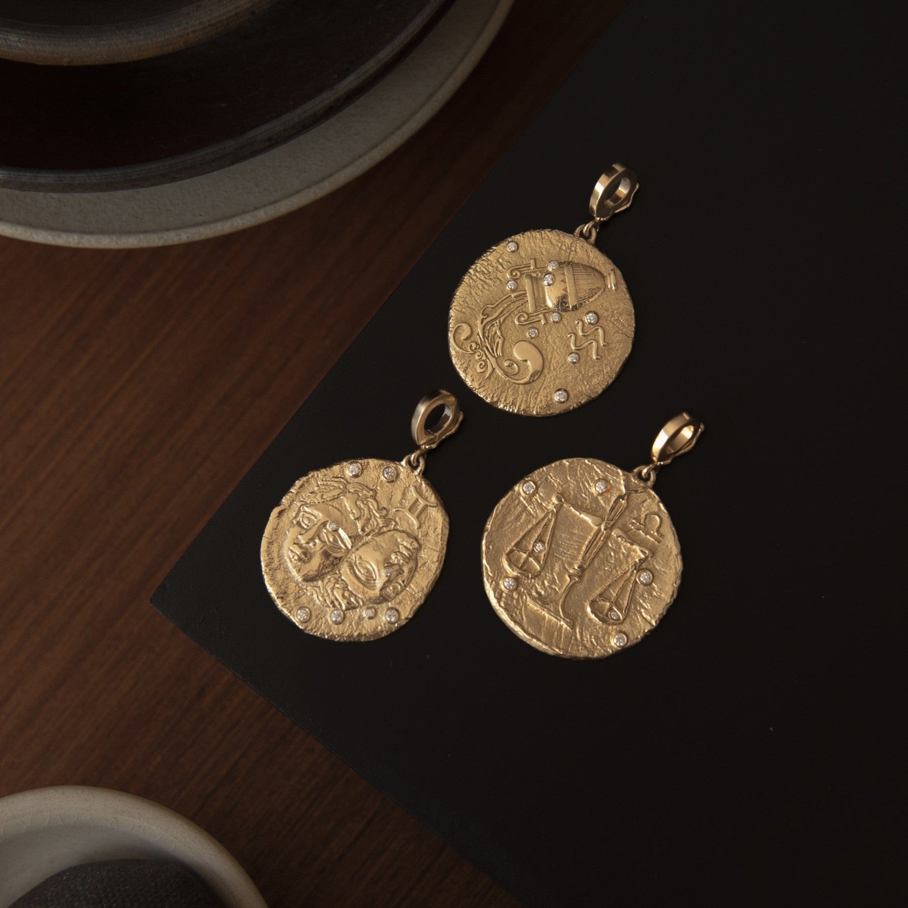 Azlee 18K Yellow Gold Small Libra Coin Diamond Charm