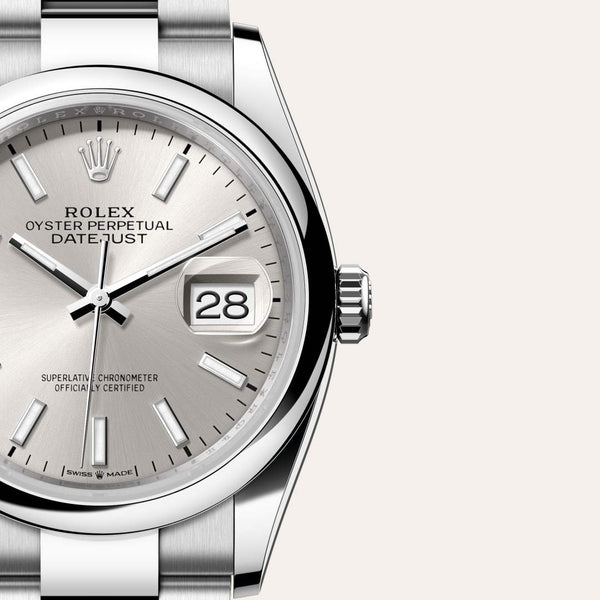 Dial closeup of a Rolex Datejust watch