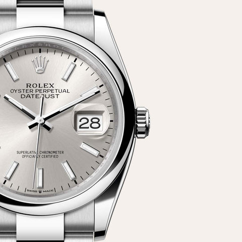 Dial closeup of a Rolex Datejust watch