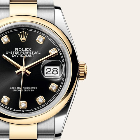 Dial closeup of a Rolex Datejust watch