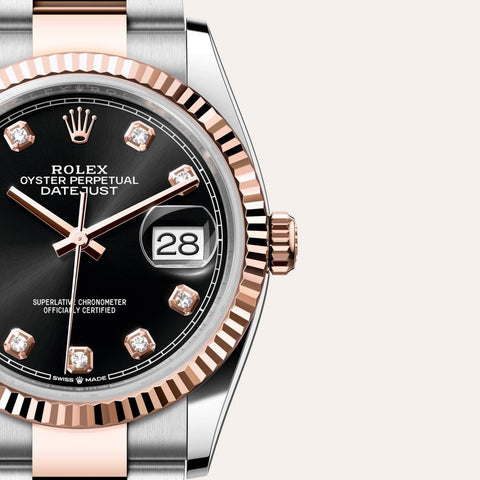 Dial closeup of a Rolex Datejust watch