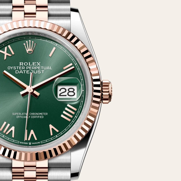 Dial closeup of a Rolex Datejust watch