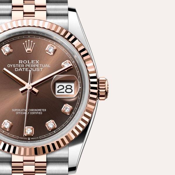 Dial closeup of a Rolex Datejust watch
