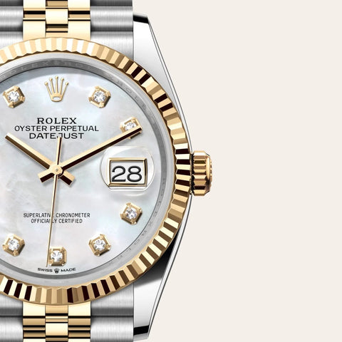 Dial closeup of a Rolex Datejust watch