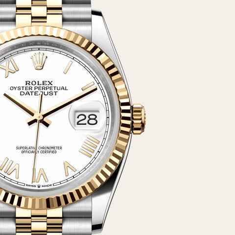 Dial closeup of a Rolex Datejust watch