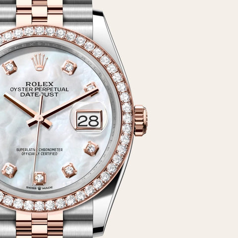 Dial closeup of a Rolex Datejust watch