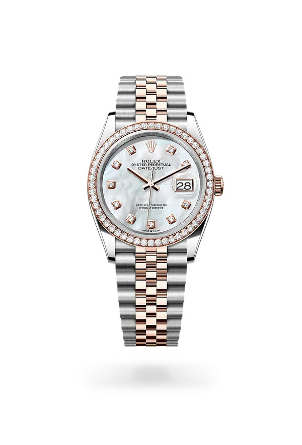  Datejust 36 with Oyster, 36 mm, Oystersteel, Everose gold and diamonds