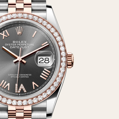 Dial closeup of a Rolex Datejust watch