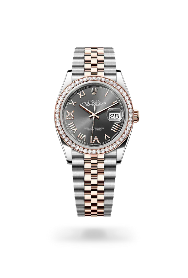  Datejust 36 with Oyster, 36 mm, Oystersteel, Everose gold and diamonds