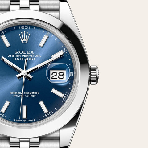 Dial closeup of a Rolex Datejust watch
