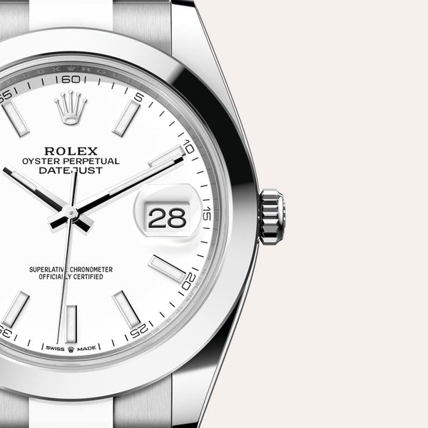 Dial closeup of a Rolex Datejust watch