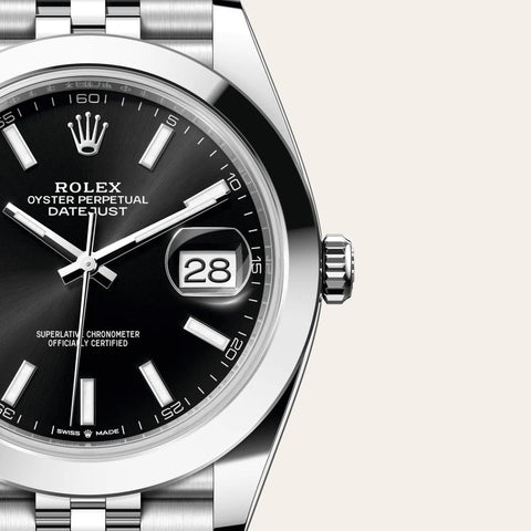 Dial closeup of a Rolex Datejust watch