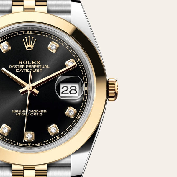 Dial closeup of a Rolex Datejust watch