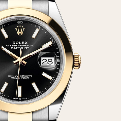 Dial closeup of a Rolex Datejust watch
