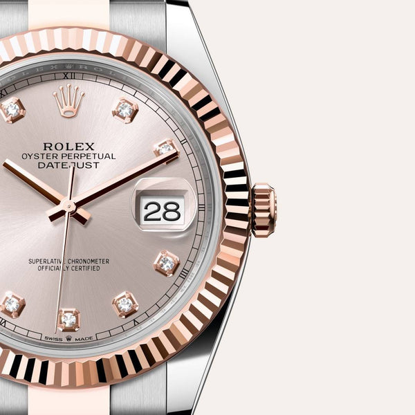 Dial closeup of a Rolex Datejust watch