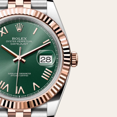 Dial closeup of a Rolex Datejust watch