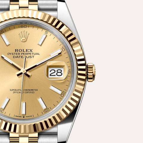 Dial closeup of a Rolex Datejust watch