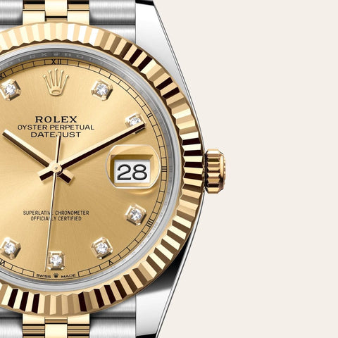 Dial closeup of a Rolex Datejust watch