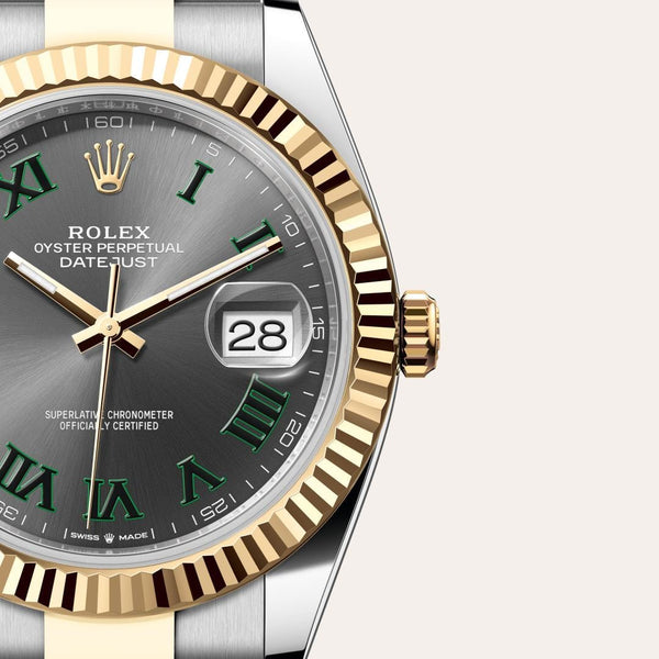 Dial closeup of a Rolex Datejust watch