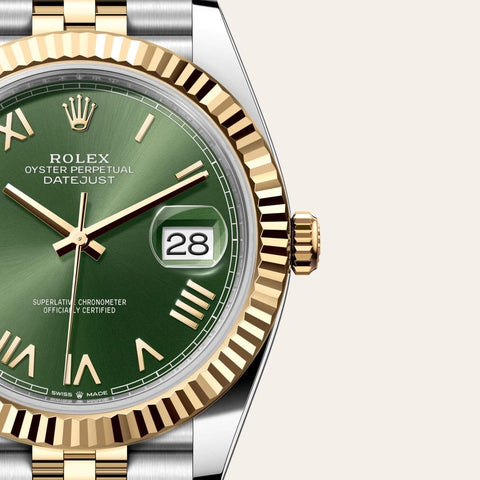 Dial closeup of a Rolex Datejust watch