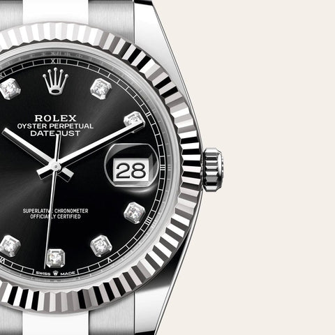 Dial closeup of a Rolex Datejust watch