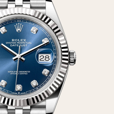 Dial closeup of a Rolex Datejust watch