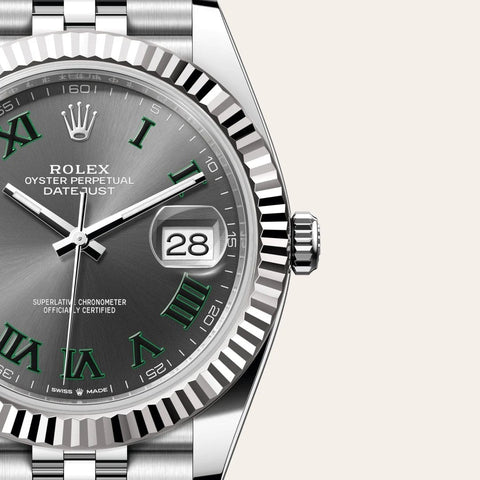 Dial closeup of a Rolex Datejust watch