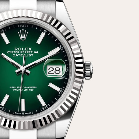 Dial closeup of a Rolex Datejust watch