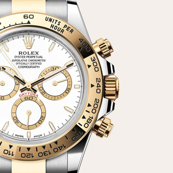 Dial closeup of a Rolex Cosmograph Daytona watch