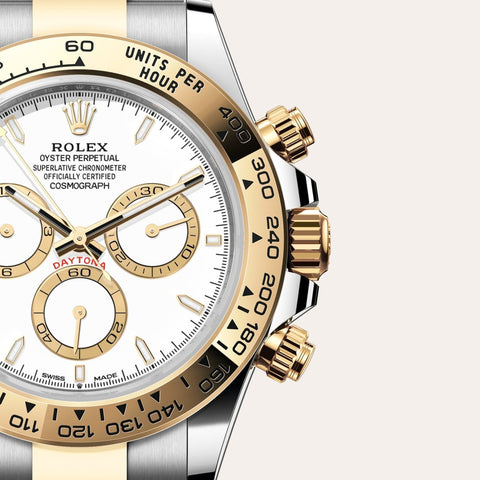Dial closeup of a Rolex Cosmograph Daytona watch